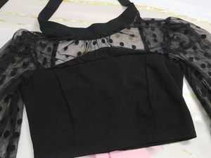 (1300)Black Polka Dot Mesh Top