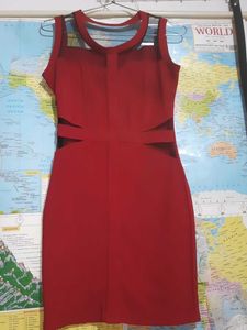 Bright Red Dress With Black Mesh