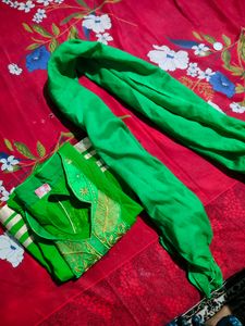 Green Colour Anarkali Kurti And Dupatta Set