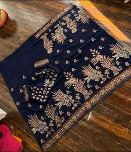 Navy Blue Saree with Exquisite Embroidered Blouse