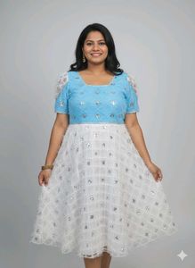 Chic Blue & White Party Dress