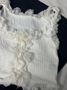 White Lace Trimmed Tank Top