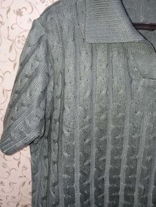 Knitted V- Neck  Polo T-Shirt