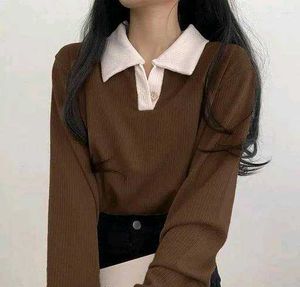 Brown Collared Long Sleeve Top