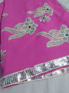 Pink Saree With Stiched Blouse