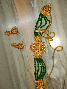 Laxmi Motiv Gold Plated Green Colour Necklace
