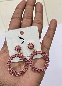 Elegant Circle Drop Pink Earrings - never used