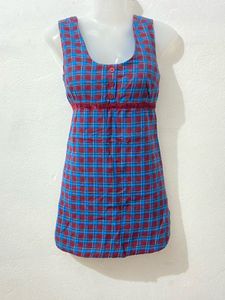 Blue & Maroon Plaid Mini Dress