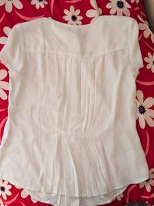 White Pleated Short Sleeve Top