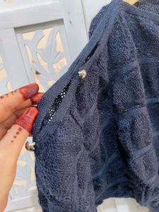 Stylish Navy Blue Sweater With Button Details (A)