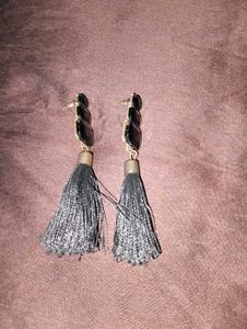 Black Stone Tassel Earrings