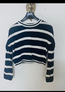 Striped Crop Low Shoulder Sweater