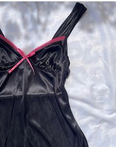 Custom Party Black Slip Dress With Pink Bows