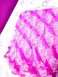 Pink Saree Set With Stitched Blouse And Peticoa