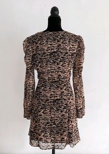 Zara Sweetheart Animal Print Sheer Sleeves Dress