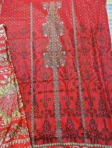 Red Embroidered Unstitched Salwar Kameez