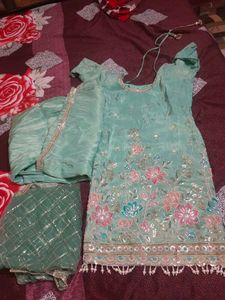 Sea Green Embroidered Plazo Suit