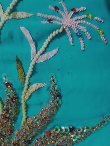 Teal Blue Colour Saree With Heavy Work Pallu.