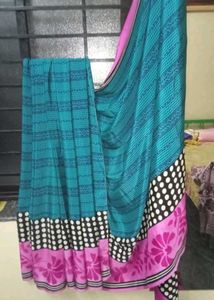 A Beautiful Blue Saree X Stiched blouse