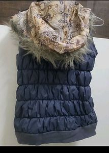 Beautiful blue coloured fluffy jacket with cap