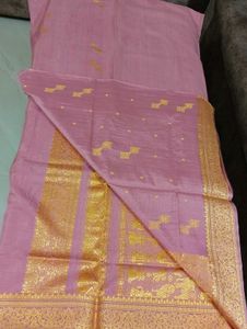 Very Soft Saree Golden Thread Work Border &amp; Pallu