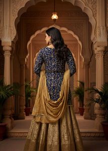 Elegant Blue &amp; Gold Kurta Set