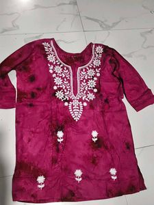 Pink Embroidered short kurti