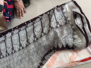 Elegant Brown &amp; Silver Sari