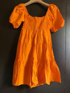 *Vibrant Orange Puff Sleeve Skater Dress