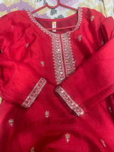 Red Embroidered Kurta