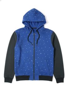 Blue Patterned Zip-Up Hoodie