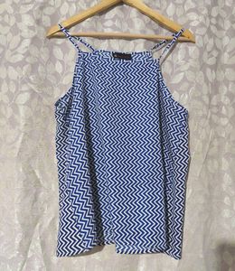 Blue & White Chevron Print Top - XXL