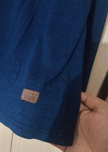 Men Navy Blue Solid Pure Cotton Henley Tshirt