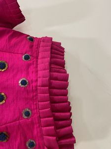 Hot Pink Raw Silk Embroidered Blouse