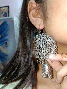 Silver oxidised Jhumka Earrings