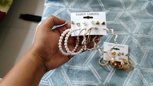 12 Pair Gold &amp; Pearl Earring Set