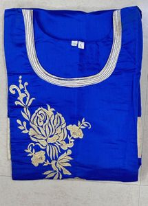 Blue Kurti with Golden Floral Embroidery