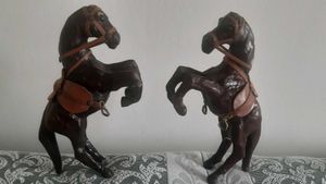 Showpiece - 2 Wooden Leather horses
