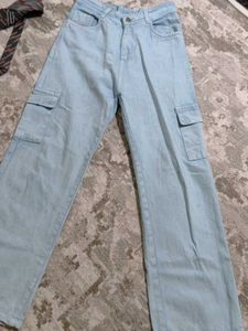 Light Blue Wide Leg Cargo Jeans