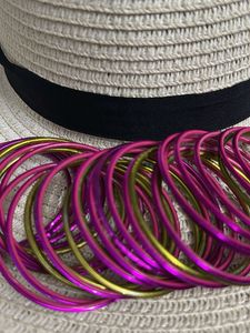 Colorful Bangle Set 24pcs pink 9 pcs gold
