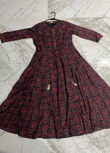 Maroon Printed Global Desi Dress With Tie Detail