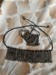 Oxidised Choker With Ear Ring