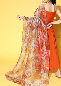 Women Orange Kurta Palazzos &amp; Floral Dupatta