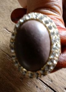 Oval Stone Ring with Rhinestone Accents