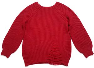 Red Distressed Knit Sweater