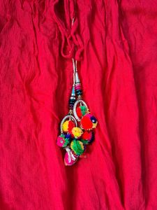 Red Tunic Top with Colorful Pom-Pom Trim💗