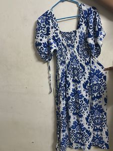 Blue &amp; White Patterned Dress