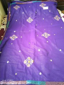 Purple Georgette Embroidery Saree