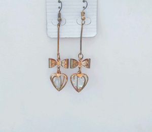 Golden Heart With Bow Aesthetic Korean  Earings