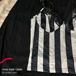 I. Striped Lace Cami Top
